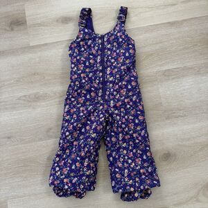 VTG 90s Y2K Lands End Snow Bib Overalls Girls Sz S Purple Ditsy Floral Cottage